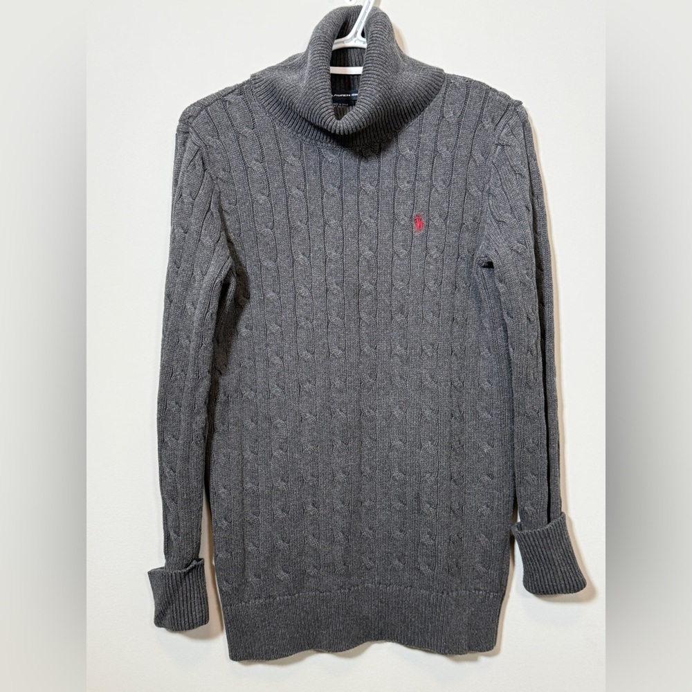 Ralph Lauren Sport Gray Cable Knit Turtleneck Sweater Womens Medium Flawed